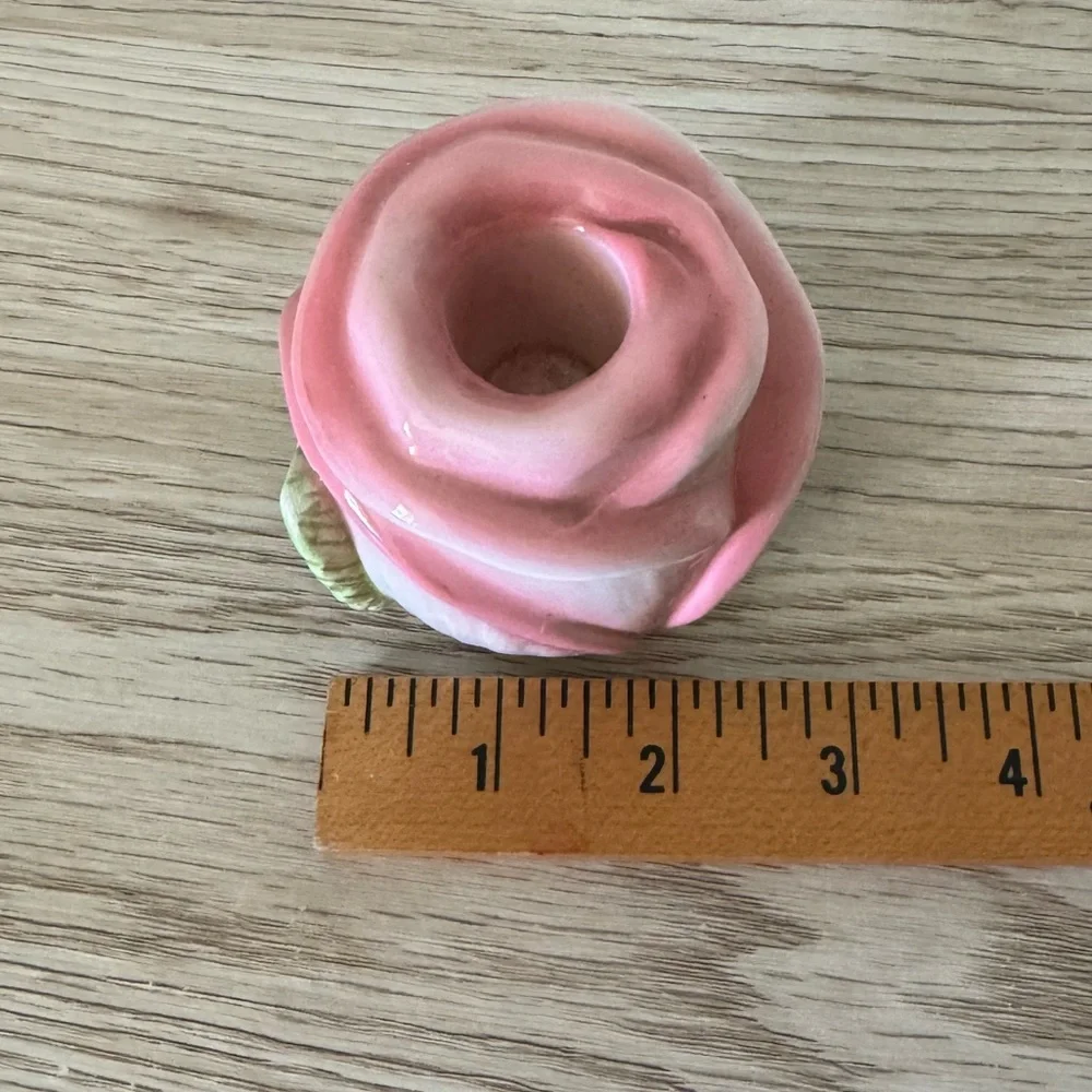 Fitz & Floyd OCI Omnibus Pink Rose‎ Shaped Taper Candle Holders Set of 2 Vintage